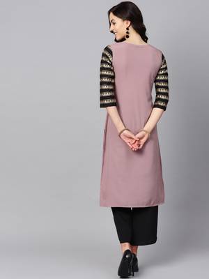 Women's Purple Color Solid Straight Crepe Kurta 3