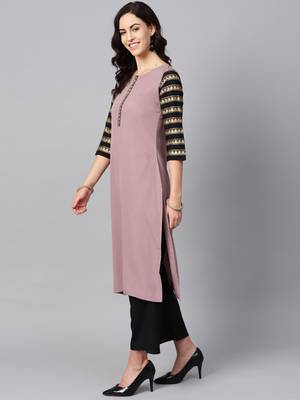 Women's Purple Color Solid Straight Crepe Kurta 4
