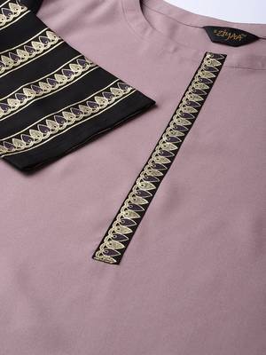 Women's Purple Color Solid Straight Crepe Kurta 5