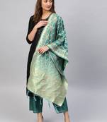 Turquoise Banarasi Silk Foil Printed Dupatta