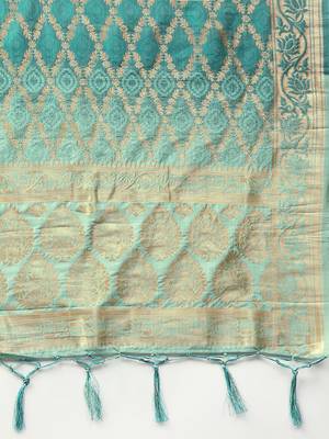 Turquoise Banarasi Silk Foil Printed Dupatta 2
