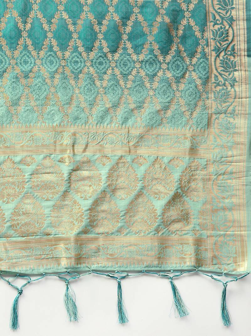 Turquoise Banarasi Silk Foil Printed Dupatta
