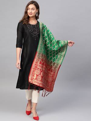 Green Banarasi Silk Foil Printed Dupatta 1