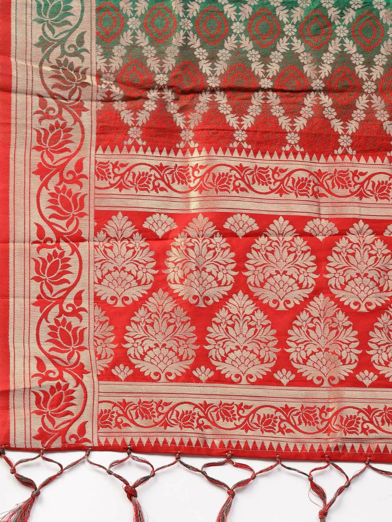 Green Banarasi Silk Foil Printed Dupatta