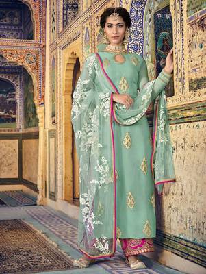 Soft Cyan Party Wear Designer Suit 1