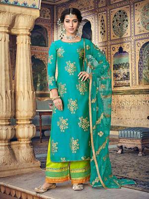Turquoise Party Wear Designer Suit 1