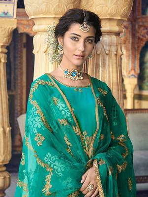 Turquoise Party Wear Designer Suit 2