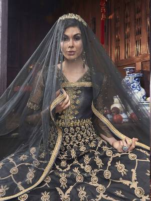 Grey Designer Net Anarkali Suit  2