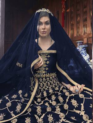 Dark Blue Designer Net Anarkali Suit  2