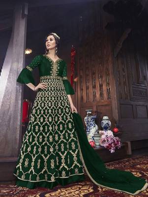 Dark Green Designer Net Anarkali Suit  1