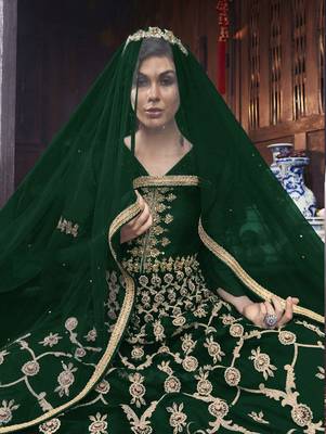 Dark Green Designer Net Anarkali Suit  2