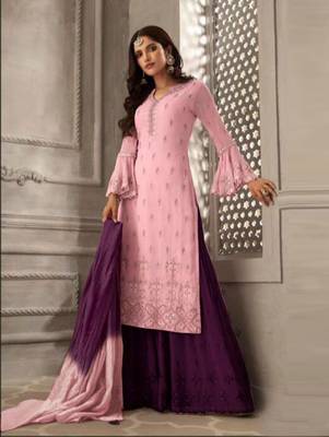 Pink Petals Designer Party Wear Plazo Suit  1