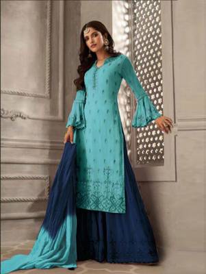 Sky Blue Designer Party Wear Plazo Suit  1