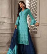 Sky Blue Designer Party Wear Plazo Suit 