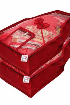 Atorakushon    Satin Blouse Cover Clothes Storage Bag Wardrobe Garments Organiser {maroon} pack of 2