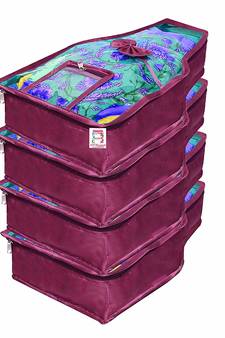 Atorakushon    Satin Blouse Cover Clothes Storage Bag Wardrobe Garments Organiser  {Purple} pack of4