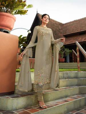 Light Brown Party Wear Designer Straight Suit  1