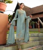 Sky Blue Party Wear Designer Straight Suit 