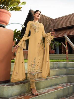 Light Yellow Party Wear Designer Straight Suit  1