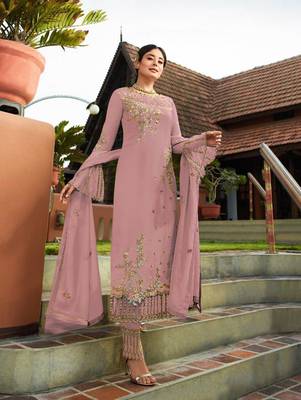 Light Pink Party Wear Designer Straight Suit  1
