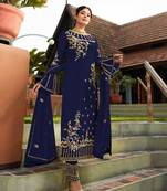 Dark Blue Party Wear Designer Straight Suit 