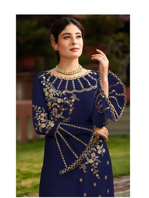 Dark Blue Party Wear Designer Straight Suit  2