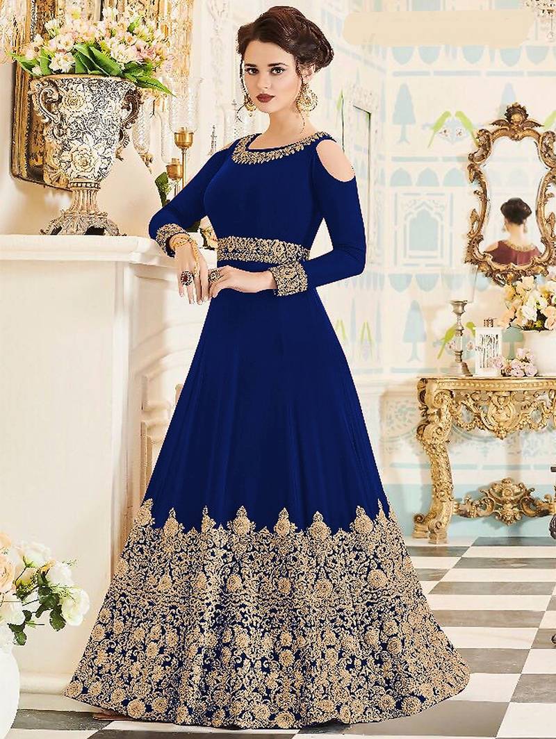 Blue Wedding Wear Designer Anarkali Suit 
