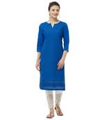 Blue embroidered cotton kurtas-and-kurtis