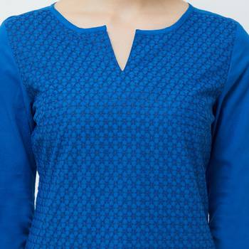 Blue embroidered cotton kurtas-and-kurtis 5