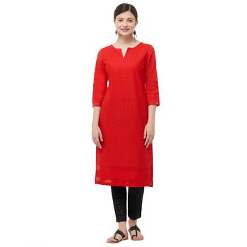 Red embroidered cotton kurtas-and-kurtis 1