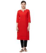 Red embroidered cotton kurtas-and-kurtis