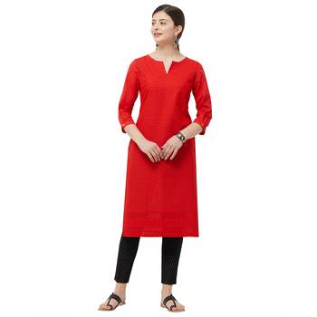 Red embroidered cotton kurtas-and-kurtis 4