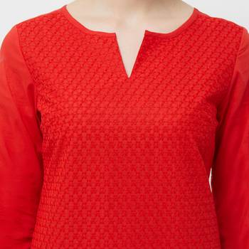 Red embroidered cotton kurtas-and-kurtis 5