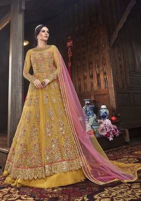 Yellow embroidered net salwar 1