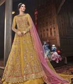 Yellow embroidered net salwar