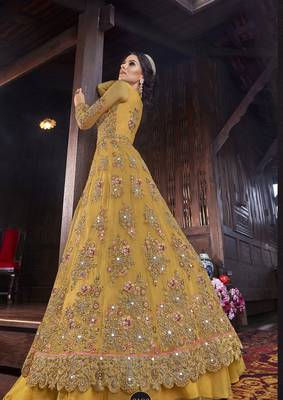 Yellow embroidered net salwar 2