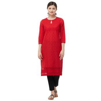 Red embroidered cotton kurtas-and-kurtis 1