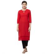 Red embroidered cotton kurtas-and-kurtis