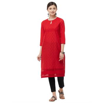Red embroidered cotton kurtas-and-kurtis 4
