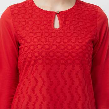 Red embroidered cotton kurtas-and-kurtis 5