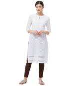 White embroidered cotton kurtas-and-kurtis