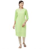 Lime embroidered cotton kurtas-and-kurtis