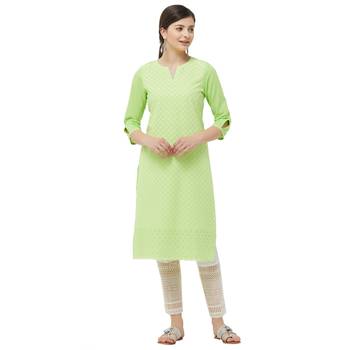 Lime embroidered cotton kurtas-and-kurtis 4