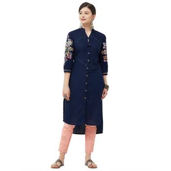 Navy-blue embroidered rayon kurtas-and-kurtis 1