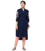 Navy-blue embroidered rayon kurtas-and-kurtis