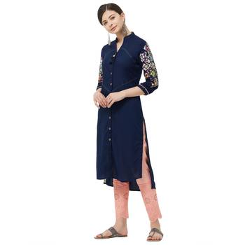 Navy-blue embroidered rayon kurtas-and-kurtis 2