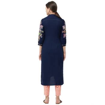 Navy-blue embroidered rayon kurtas-and-kurtis 3