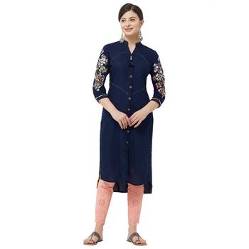 Navy-blue embroidered rayon kurtas-and-kurtis 4