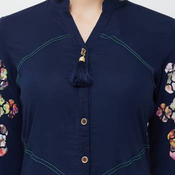 Navy-blue embroidered rayon kurtas-and-kurtis 5