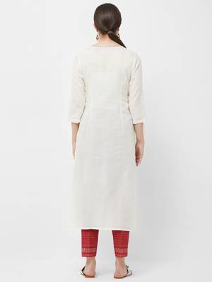 Cream embroidered polyester kurtas-and-kurtis 4
